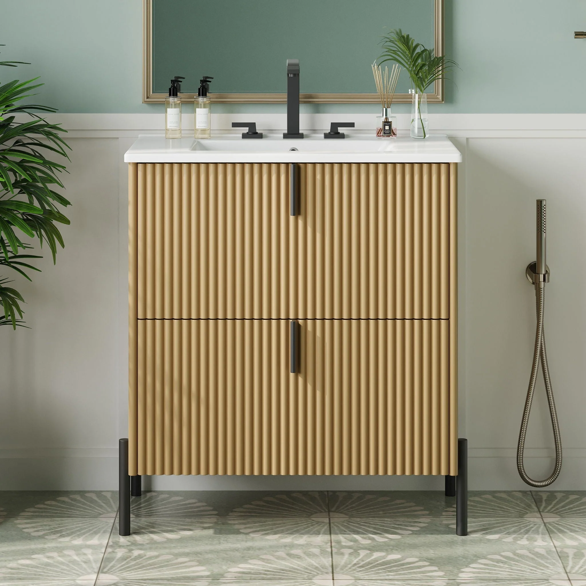 Fluted Bathroom Vanity With Ceramic Sink, Freestanding Design - Image 12