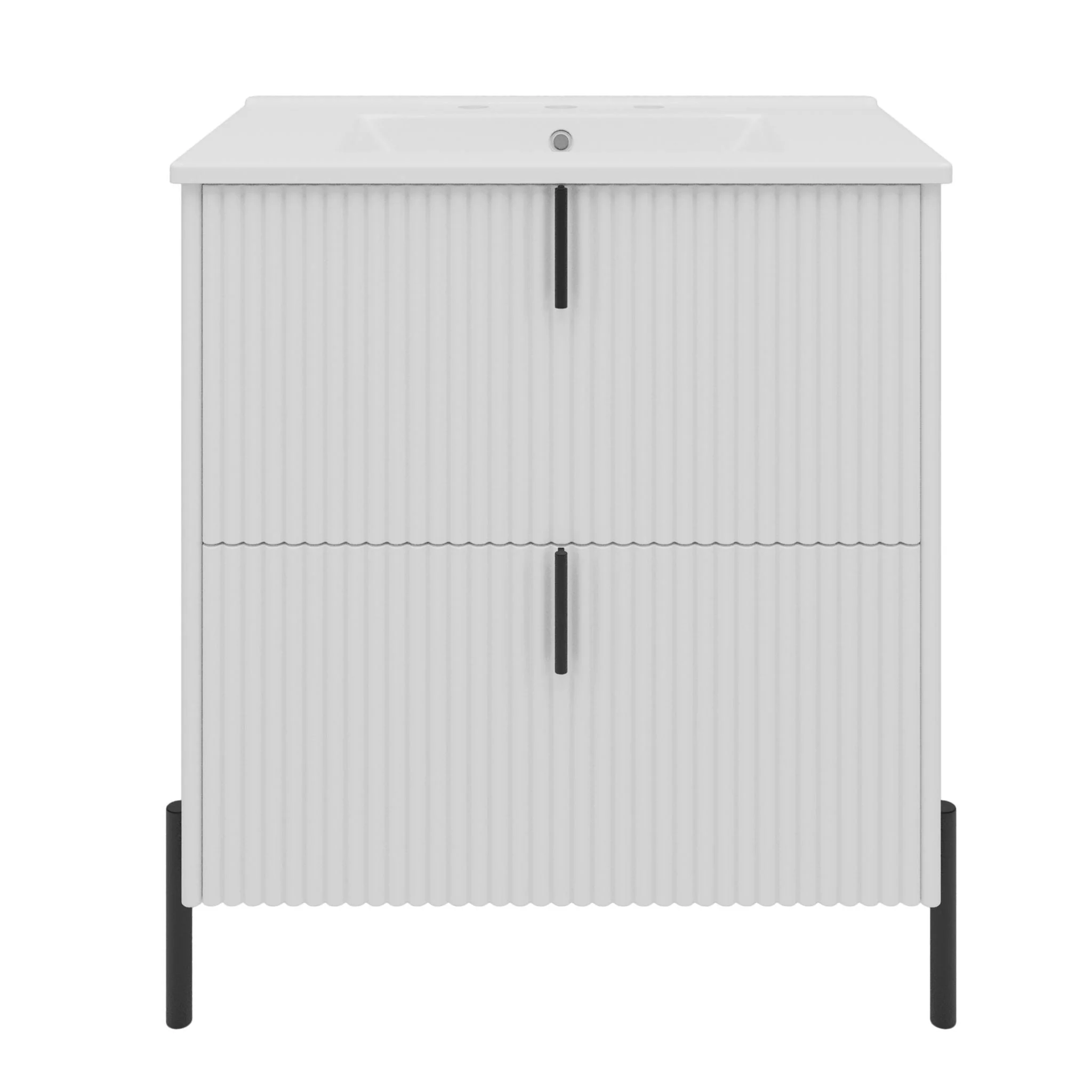 Fluted Bathroom Vanity With Ceramic Sink, Freestanding Design - Image 2