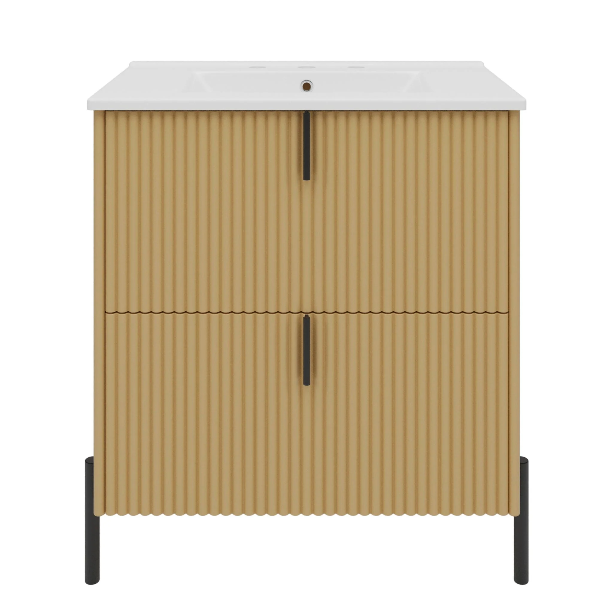 Fluted Bathroom Vanity With Ceramic Sink, Freestanding Design - Image 3