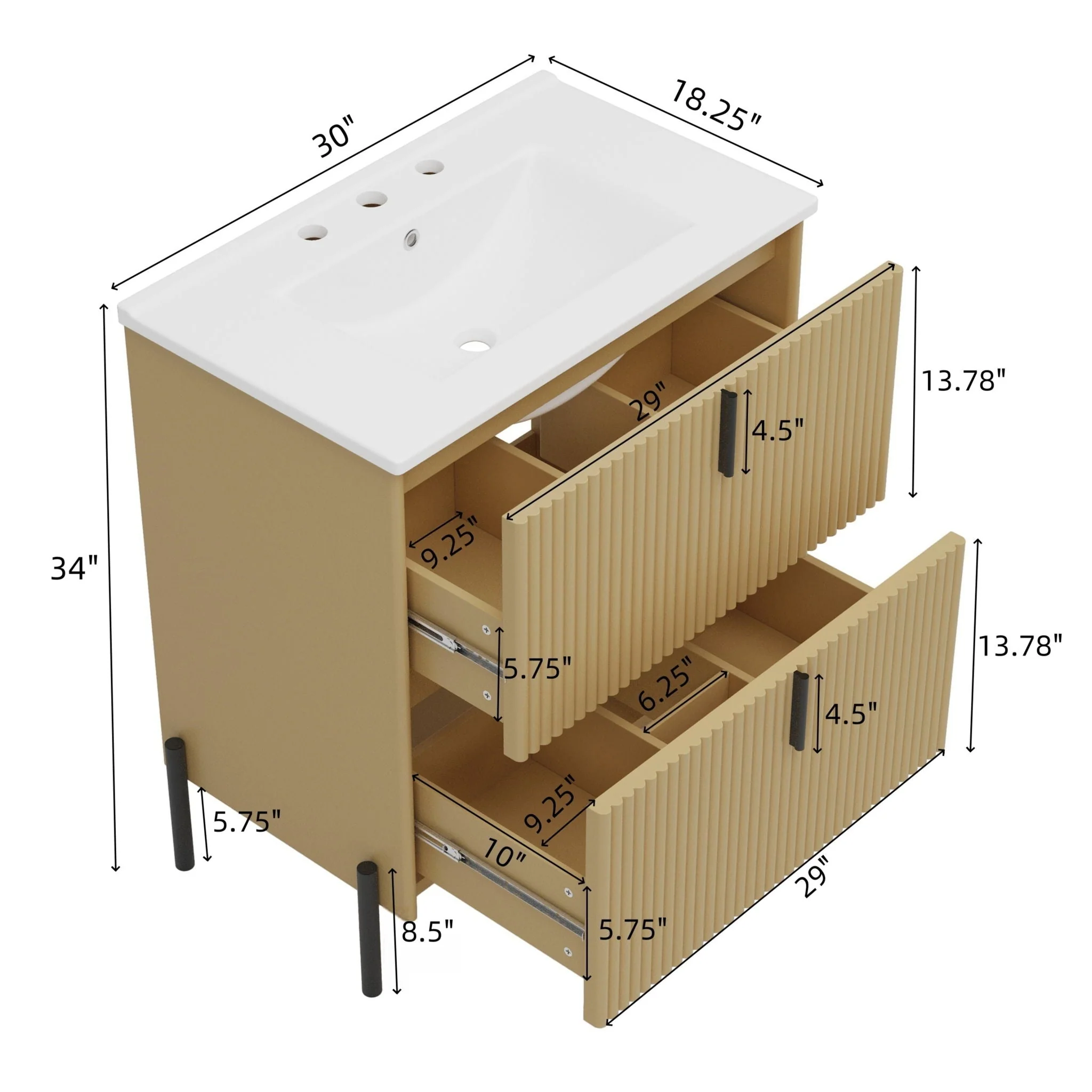 Fluted Bathroom Vanity With Ceramic Sink, Freestanding Design - Image 7