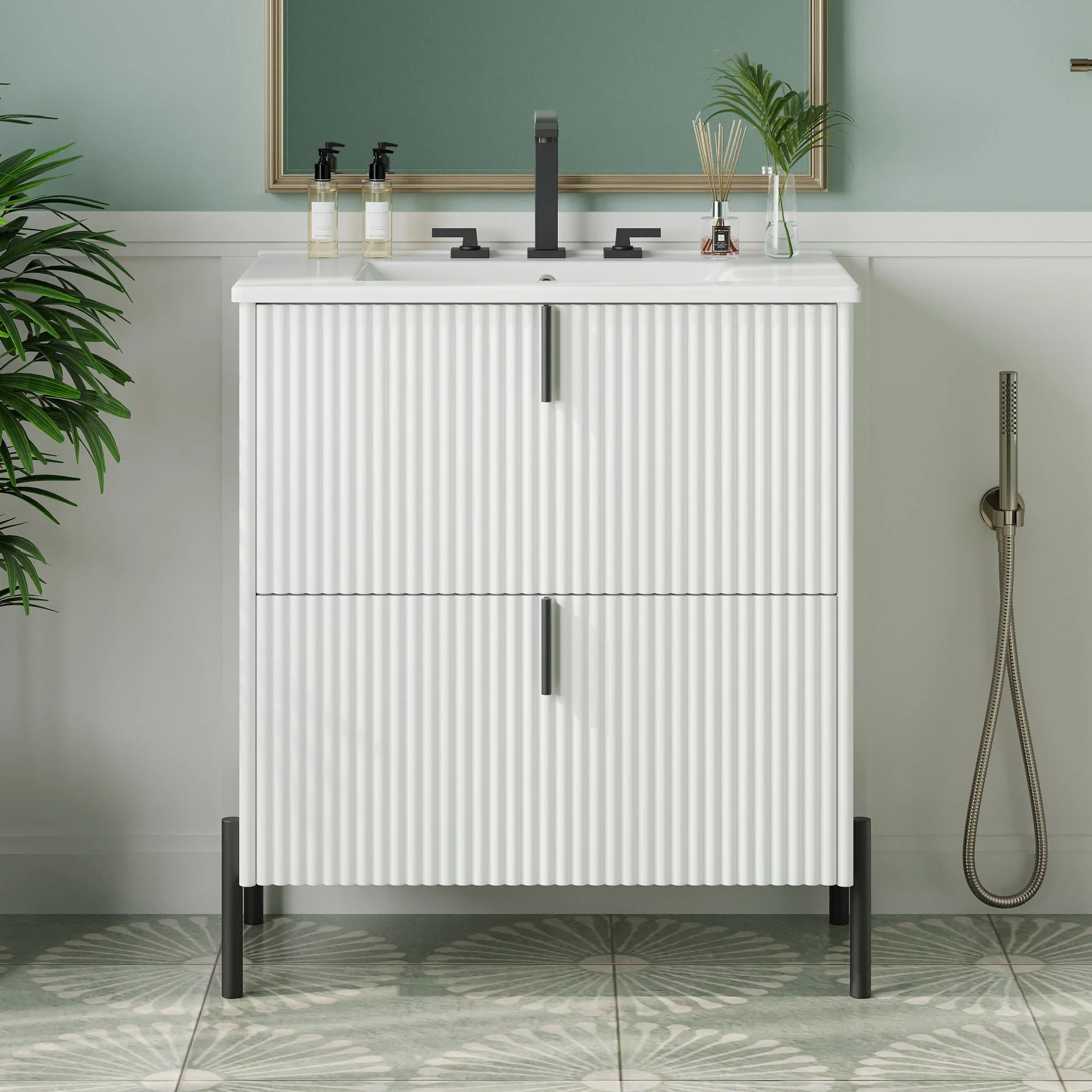 Fluted Bathroom Vanity With Ceramic Sink, Freestanding Design - Image 8