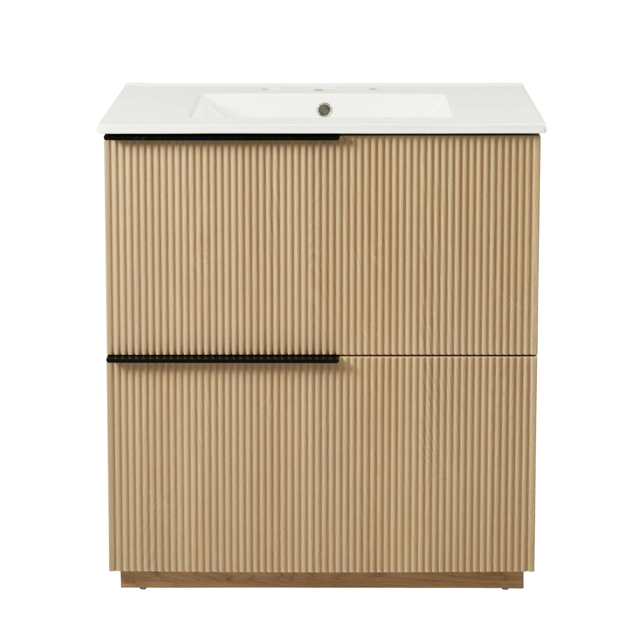 Fluted Bathroom Vanity With Ceramic Sink, Soft Close Slides - Image 2