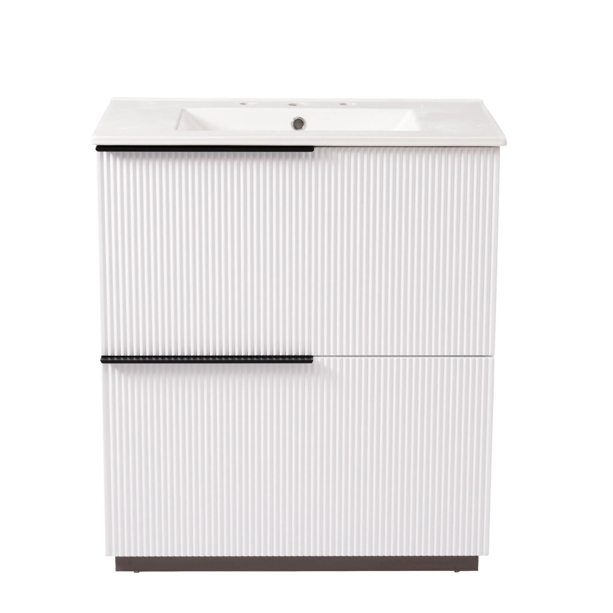 Fluted Bathroom Vanity With Ceramic Sink, Soft Close Slides - Image 3