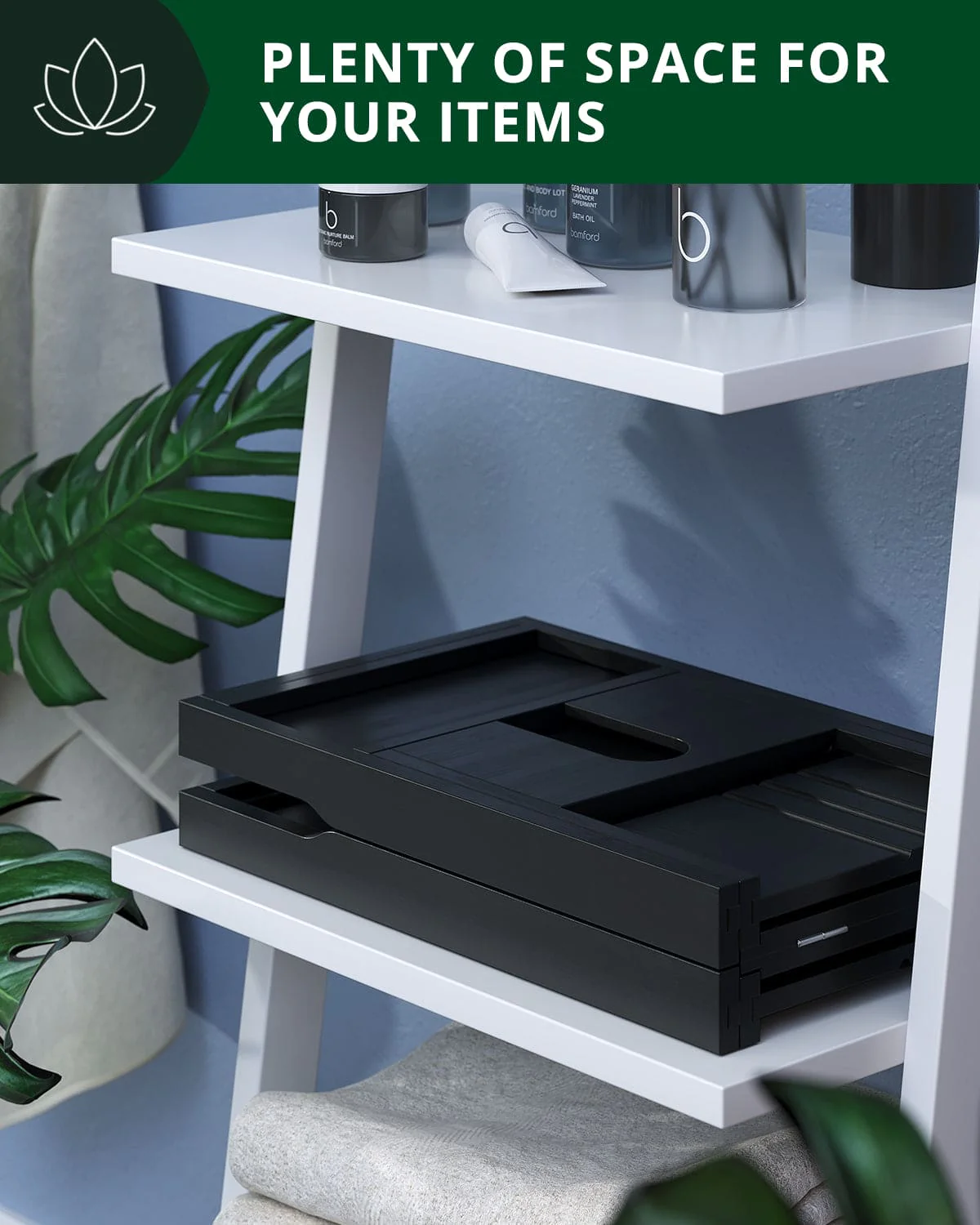 Foldable Bathtub Caddy Tray, Black - Image 2