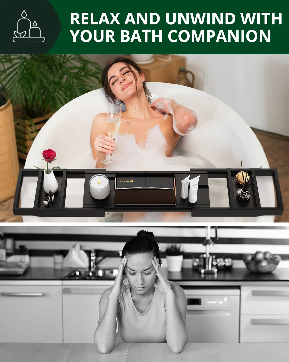 Foldable Bathtub Caddy Tray, Black - Image 5