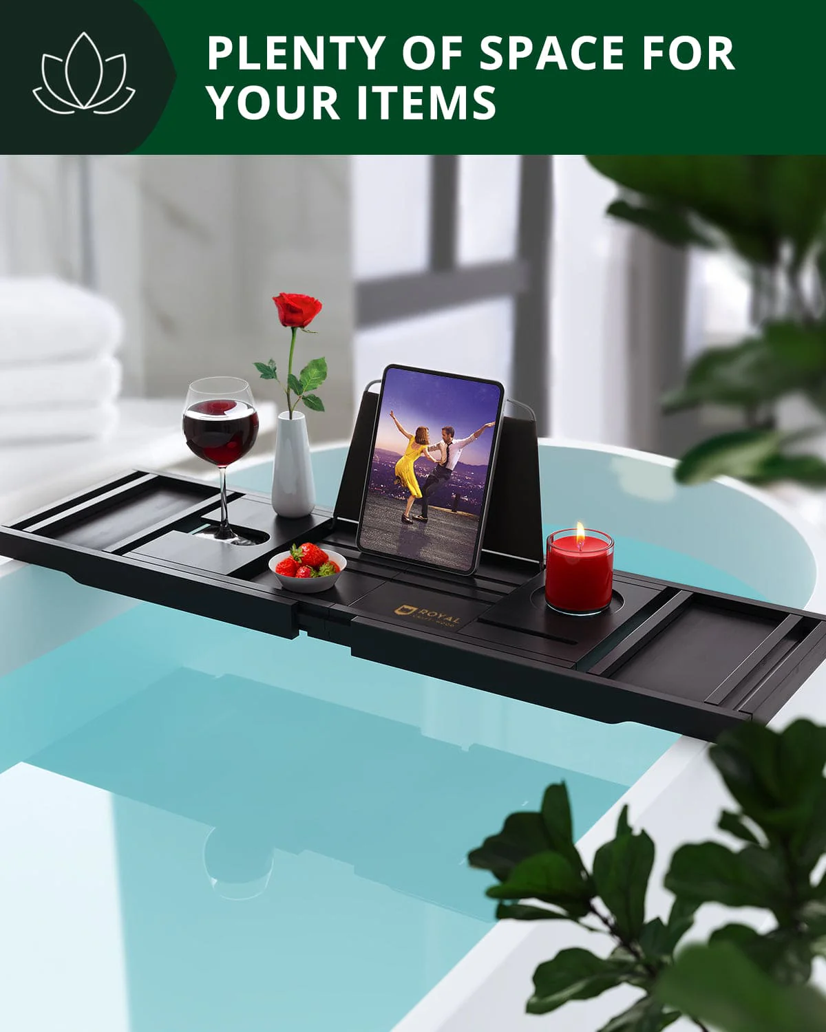 Foldable Bathtub Caddy Tray, Black - Image 6