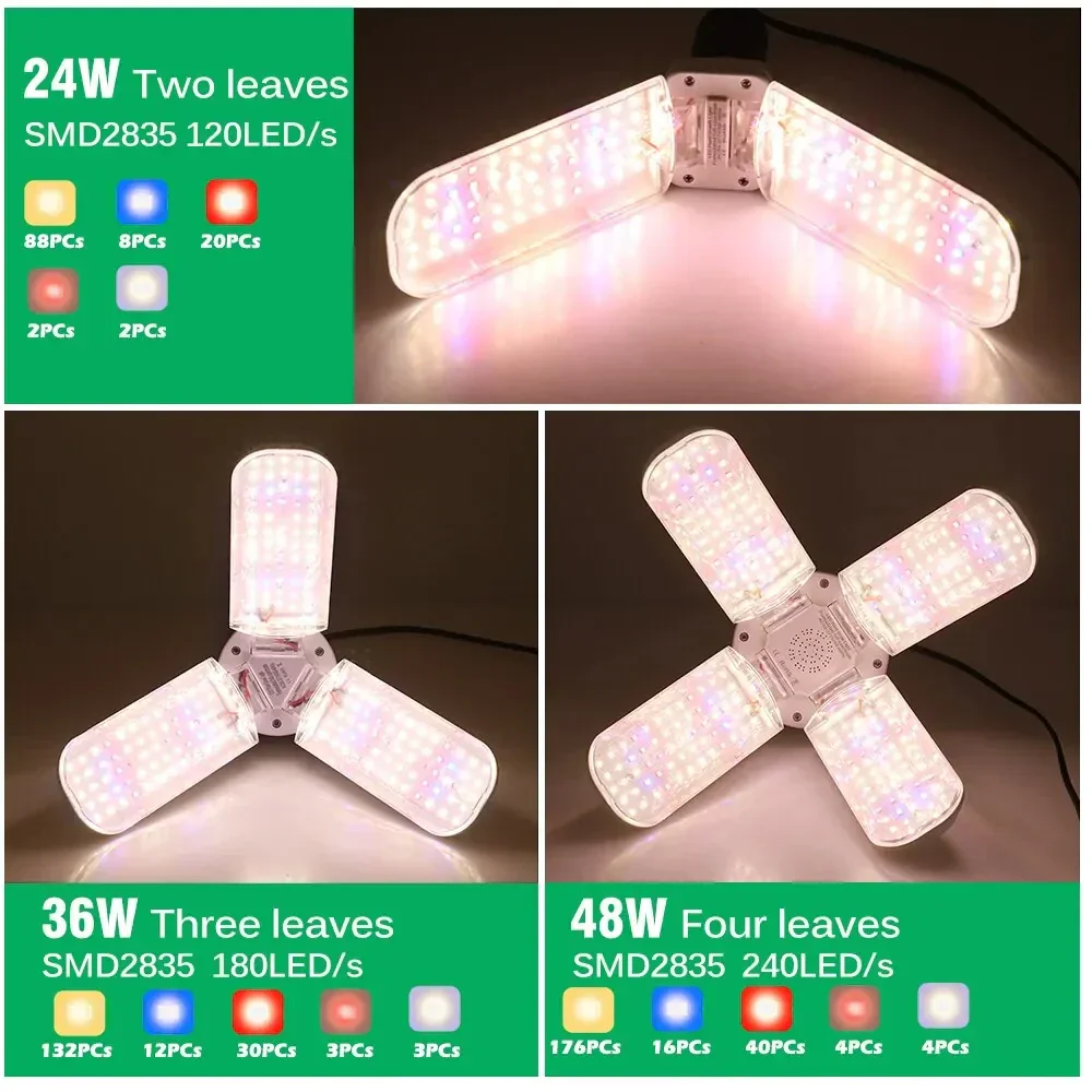 Foldable LED Grow Light E27 Full Spectrum Plant Bulb for Indoor Plants - Image 4