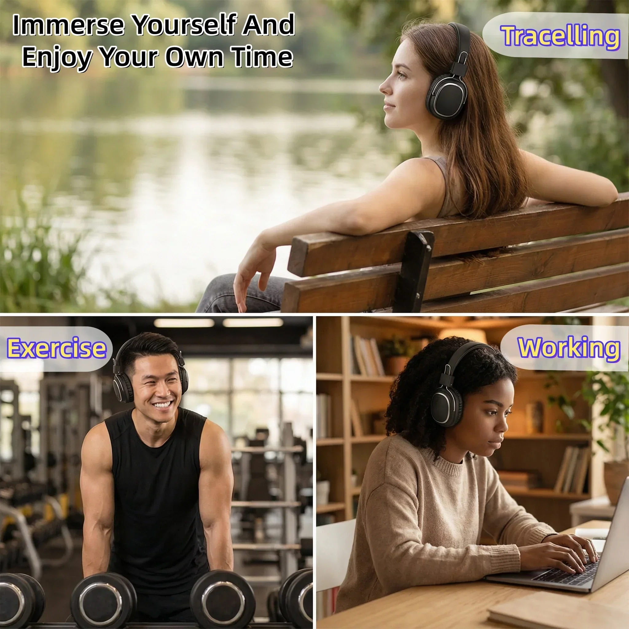 Foldable Wireless Bluetooth 5.3 Headphones with Mic Stereo Over Ear Wired Option - Image 5