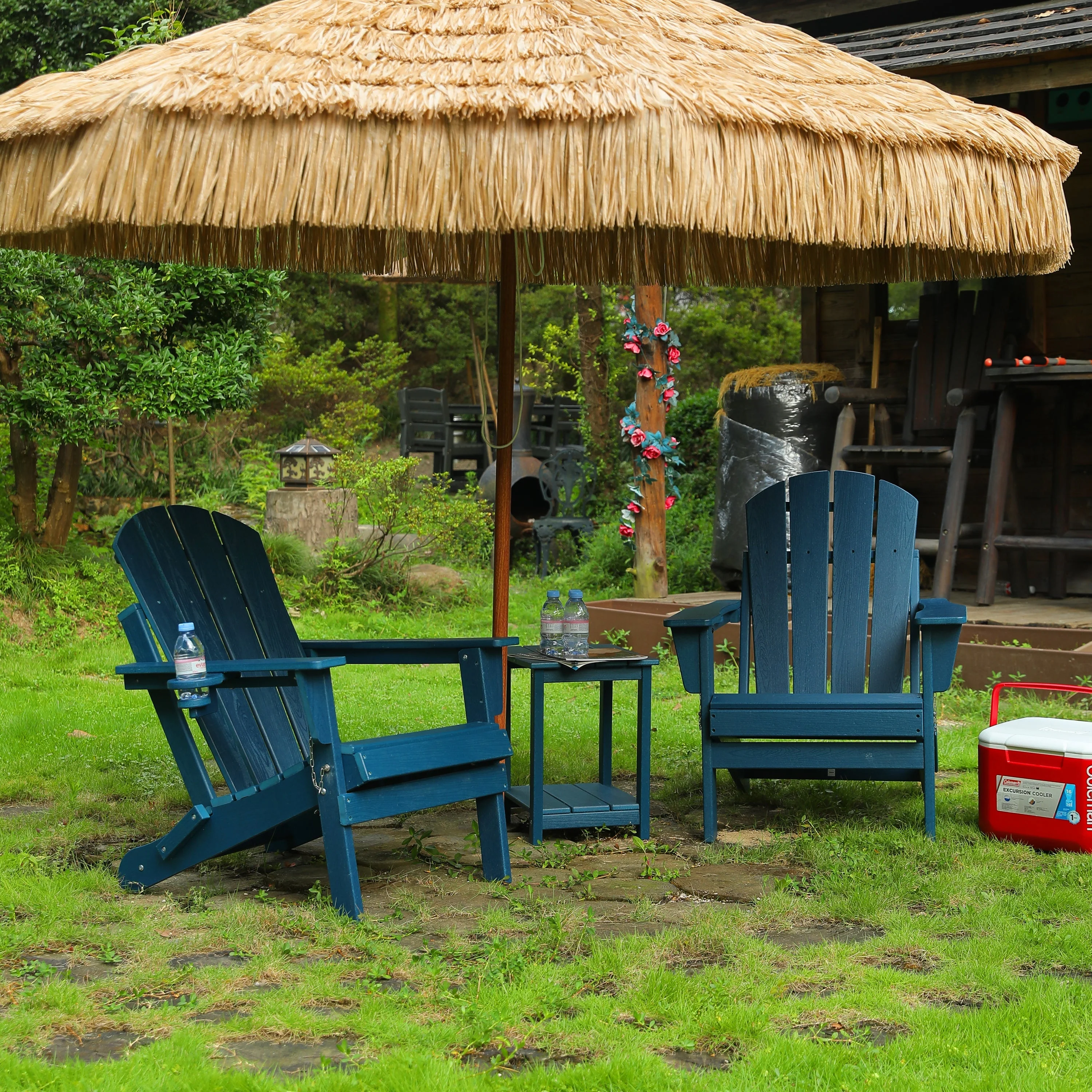 Folding Adirondack Chair with Dual Cup Holder - Navy Blue - Image 11