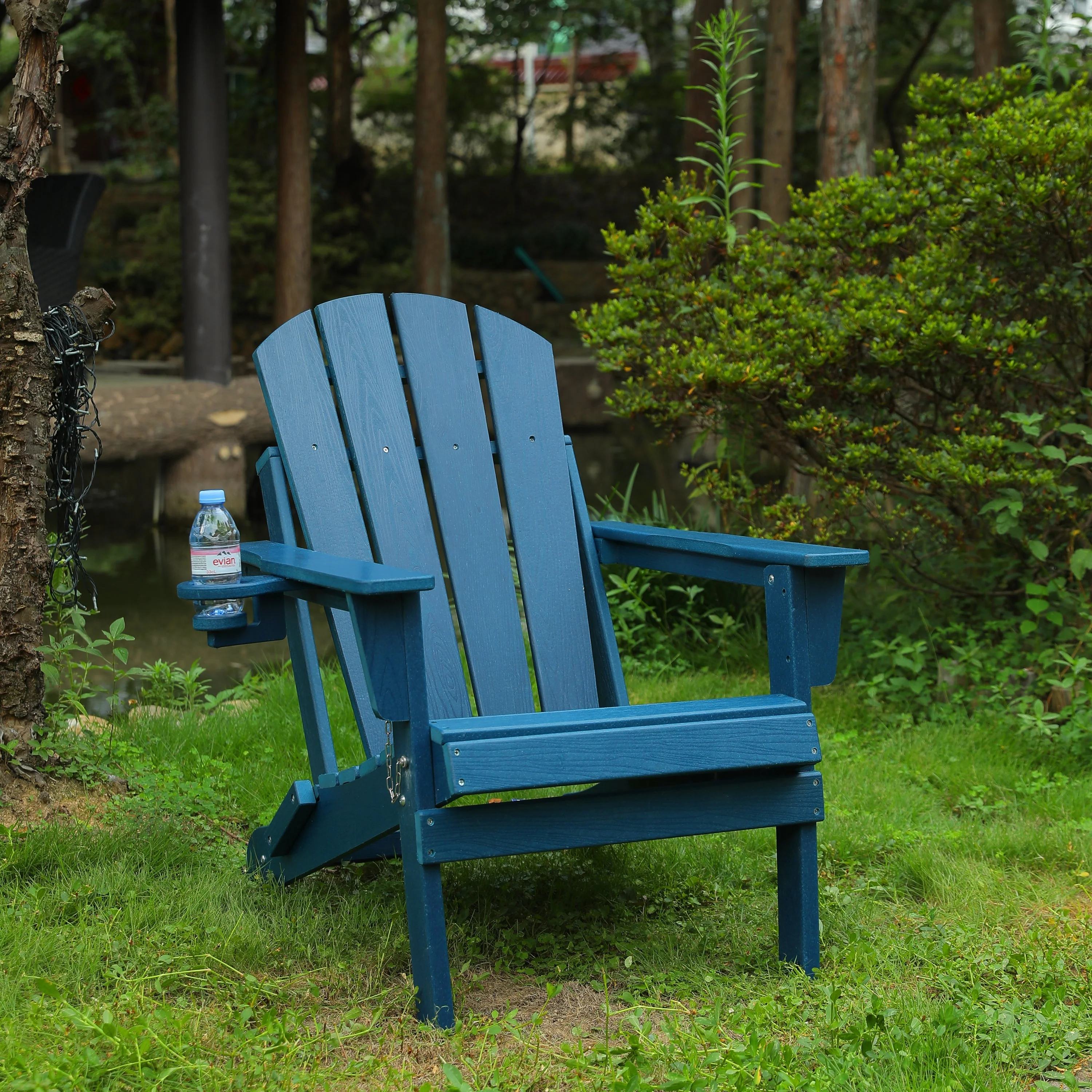 Folding Adirondack Chair with Dual Cup Holder - Navy Blue - Image 2