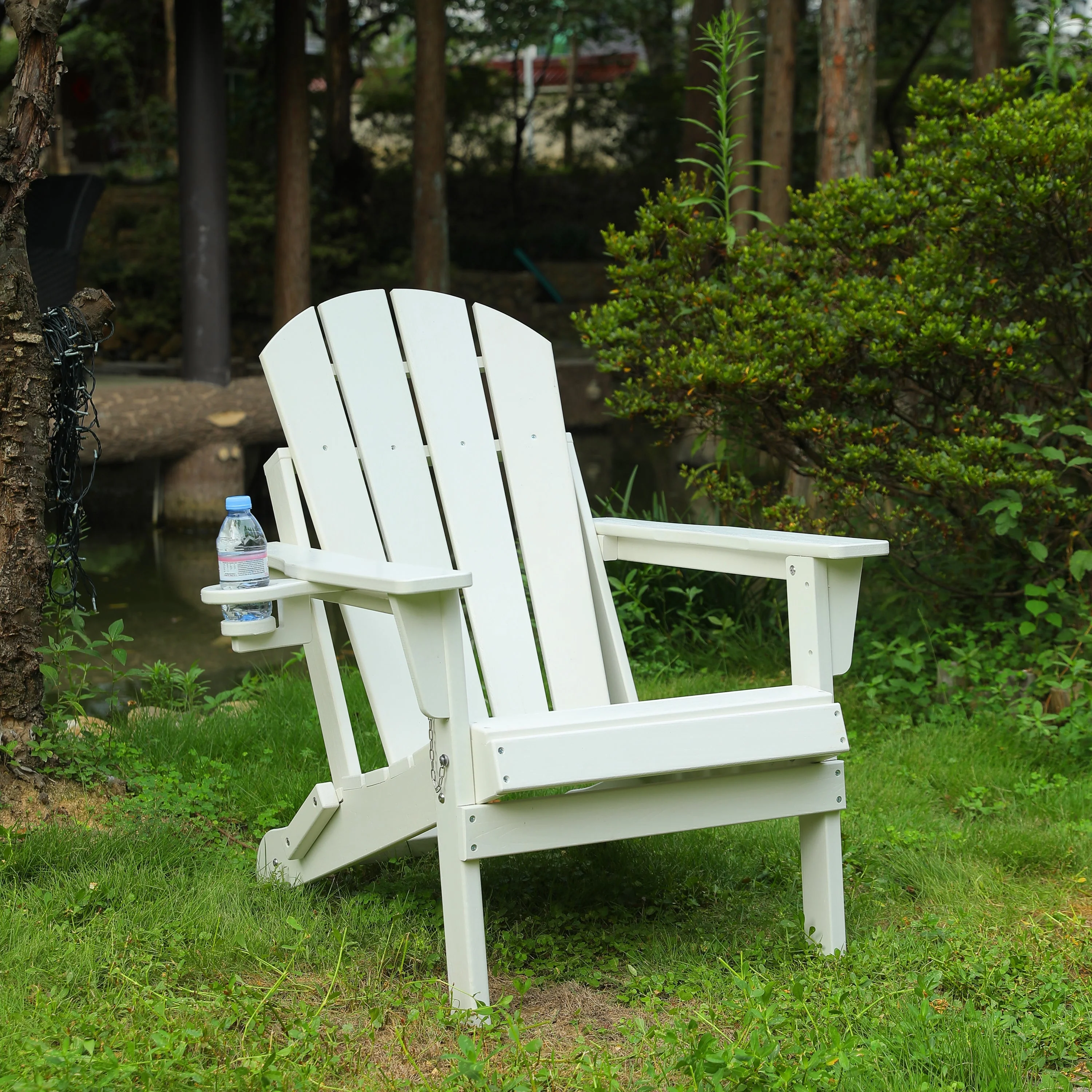 Folding Adirondack Chair with Dual Cup Holder - White - Image 2