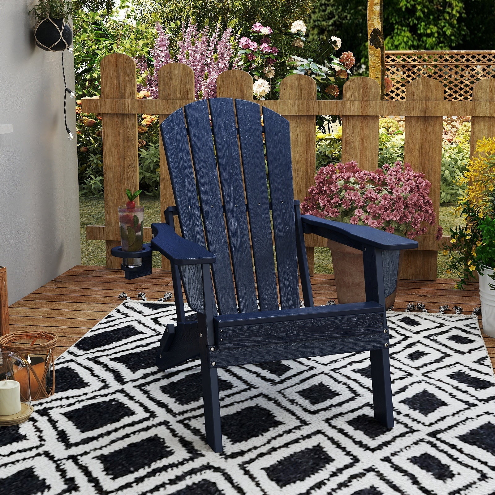 Folding Adirondack Chair Wood Texture Navy Blue - Image 3