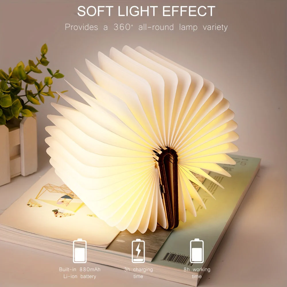 Folding Book Lamp – Rechargeable LED Bedside Light, 3-Color Portable Night Light - Image 8