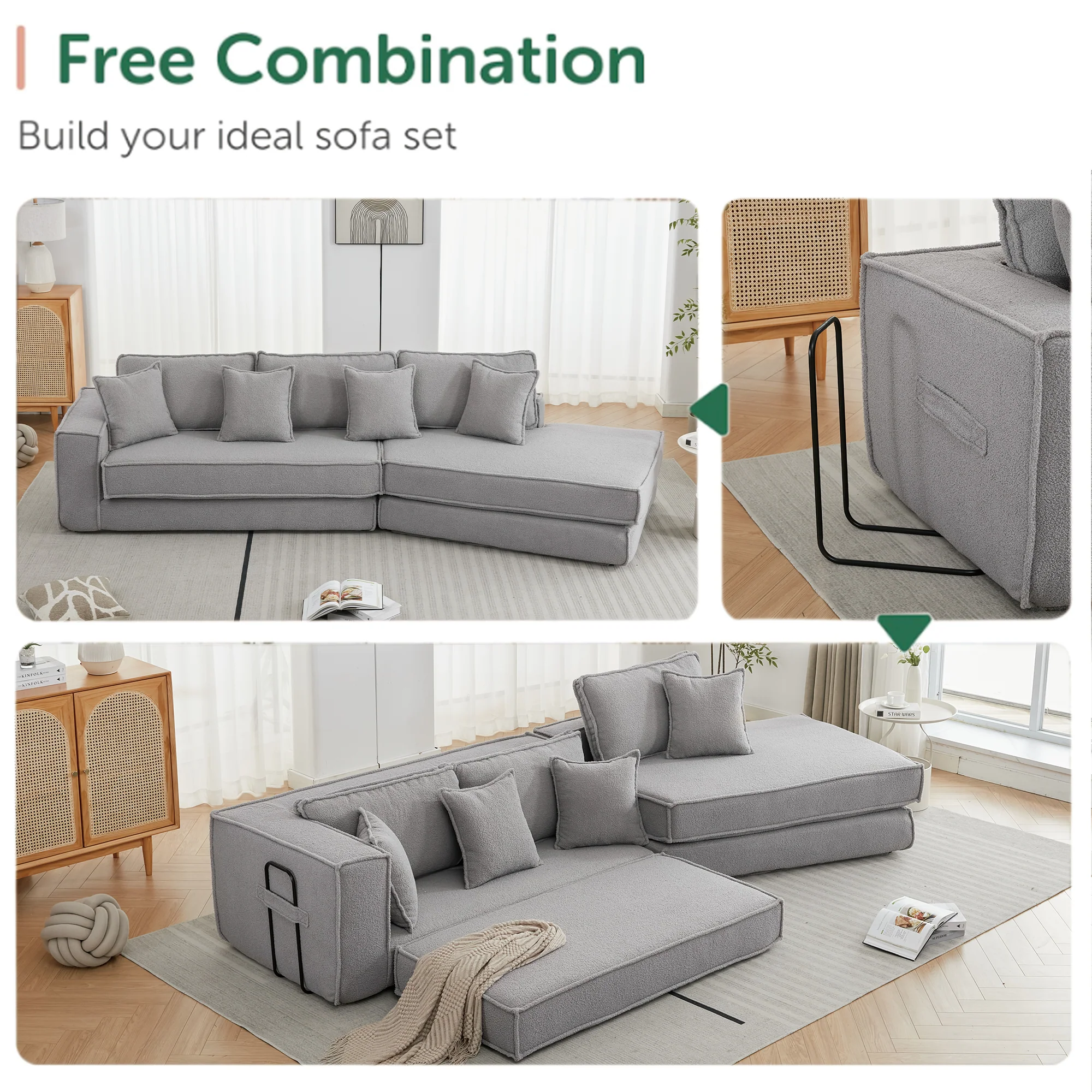 Folding Convertible 3-Seat Sleeper Sofa Bed in Gray - Image 2