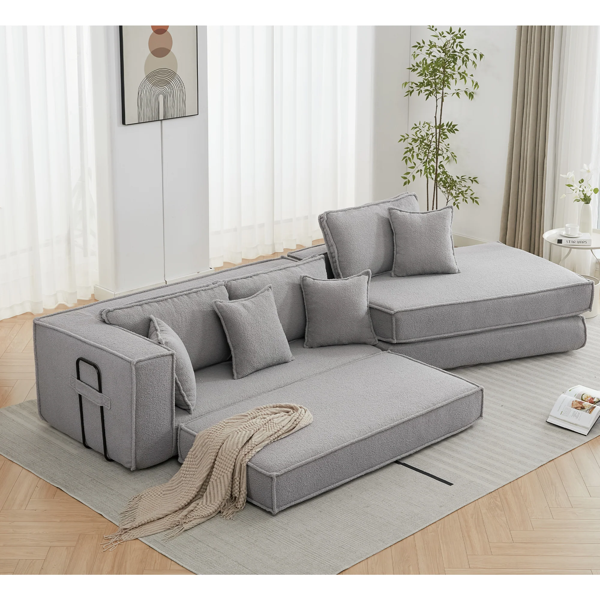 Folding Convertible 3-Seat Sleeper Sofa Bed in Gray - Image 4