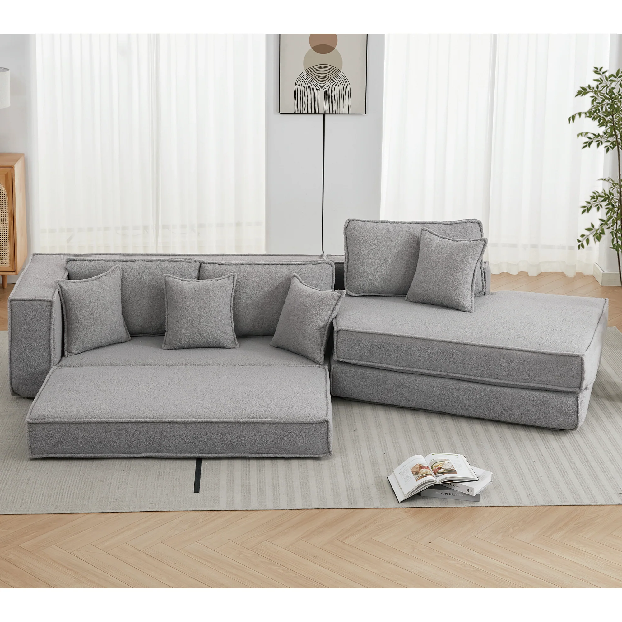 Folding Convertible 3-Seat Sleeper Sofa Bed in Gray - Image 5