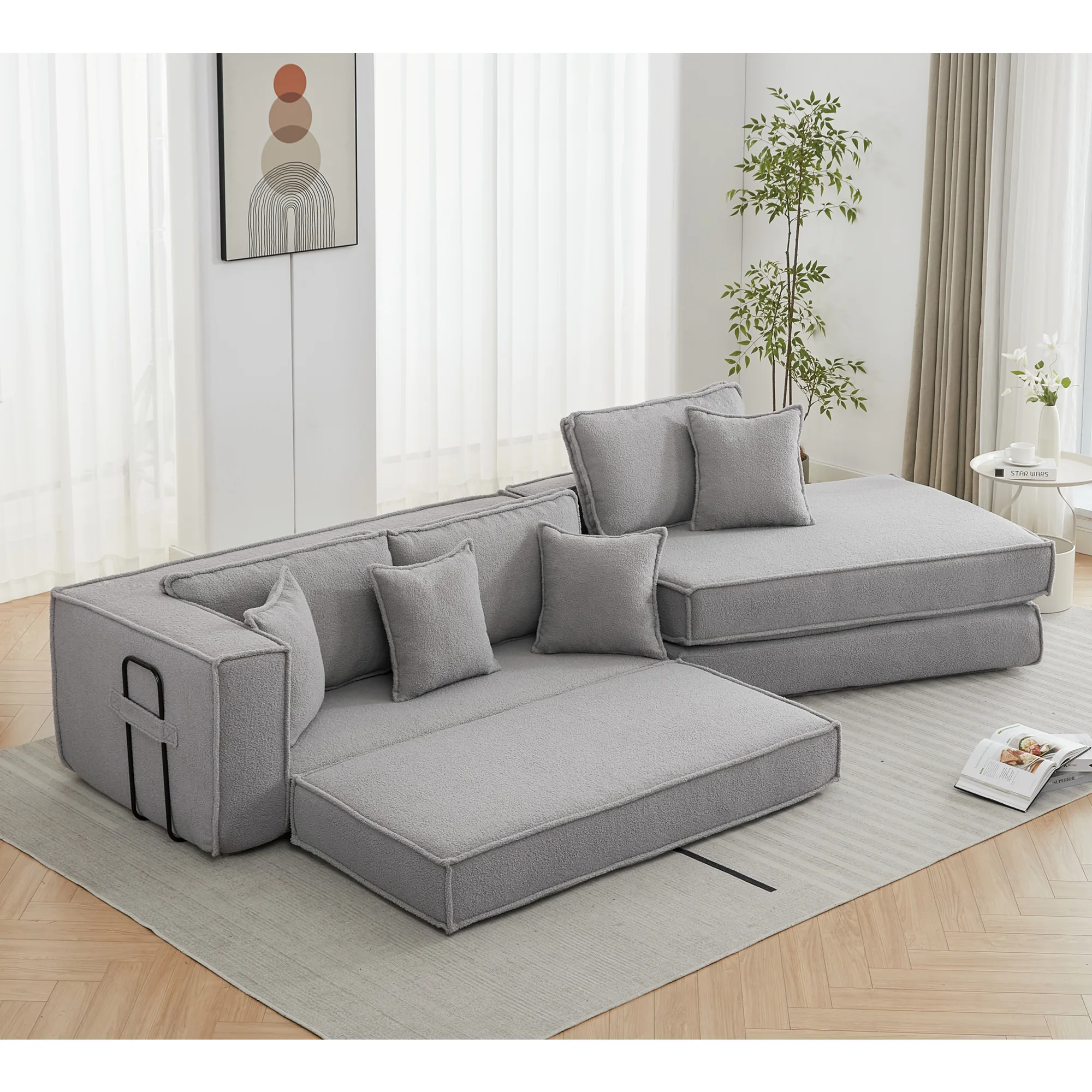 Folding Convertible 3-Seat Sleeper Sofa Bed in Gray - Image 6
