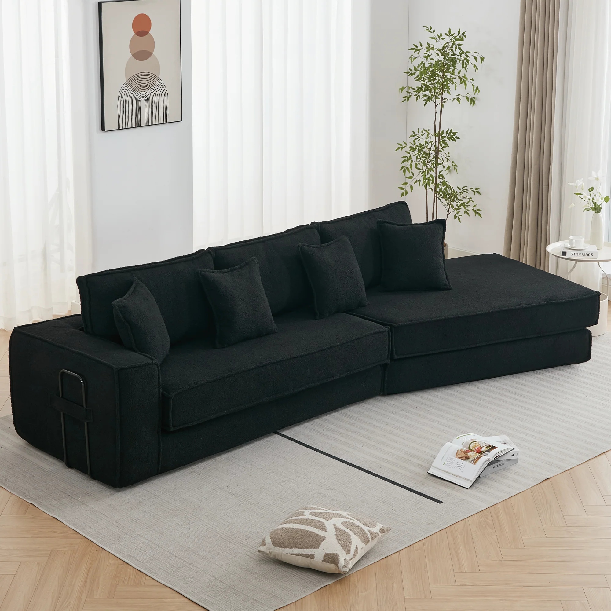 Folding Convertible Out Sleeper Sofa Bed 3-Seat Black - Image 10