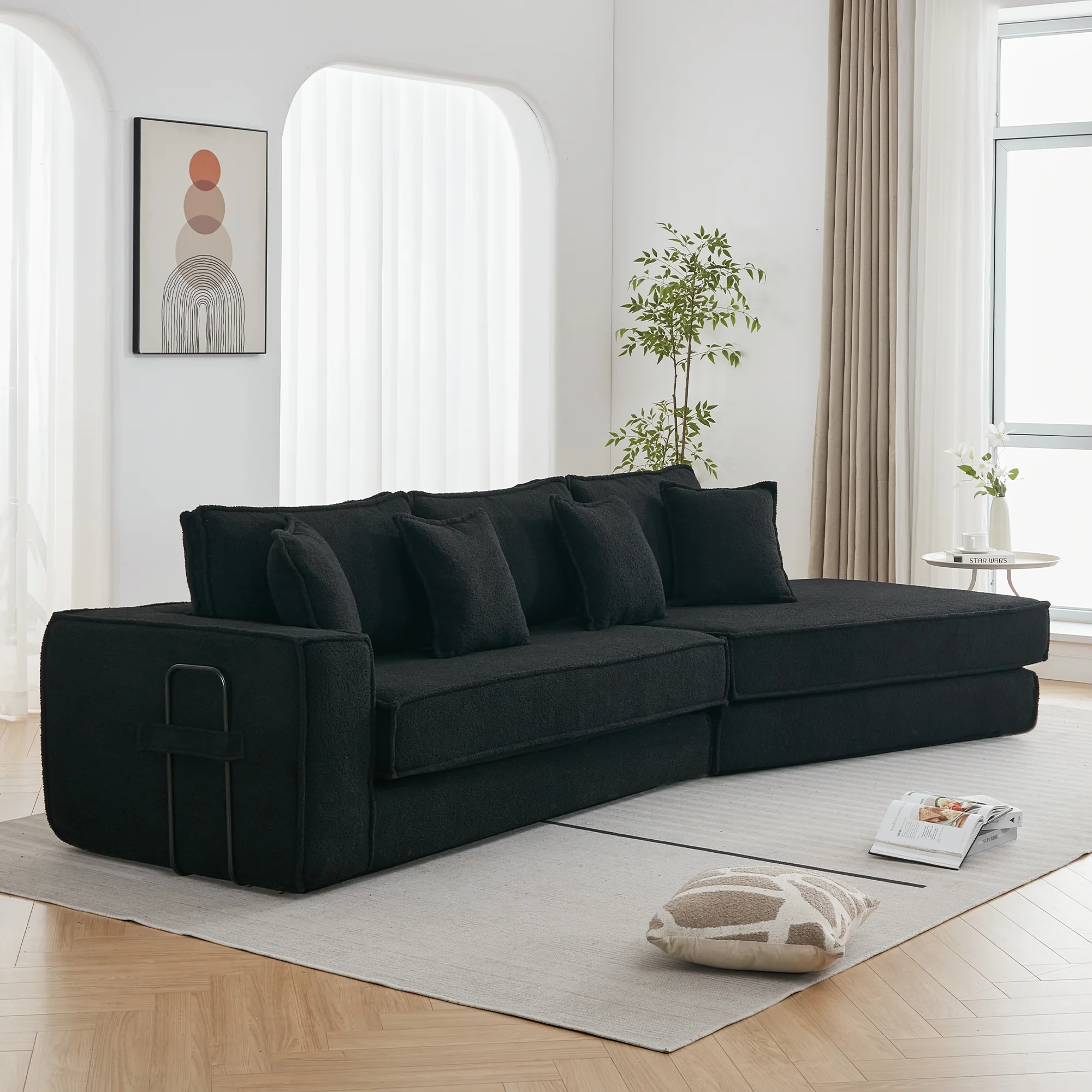 Folding Convertible Out Sleeper Sofa Bed 3-Seat Black - Image 11