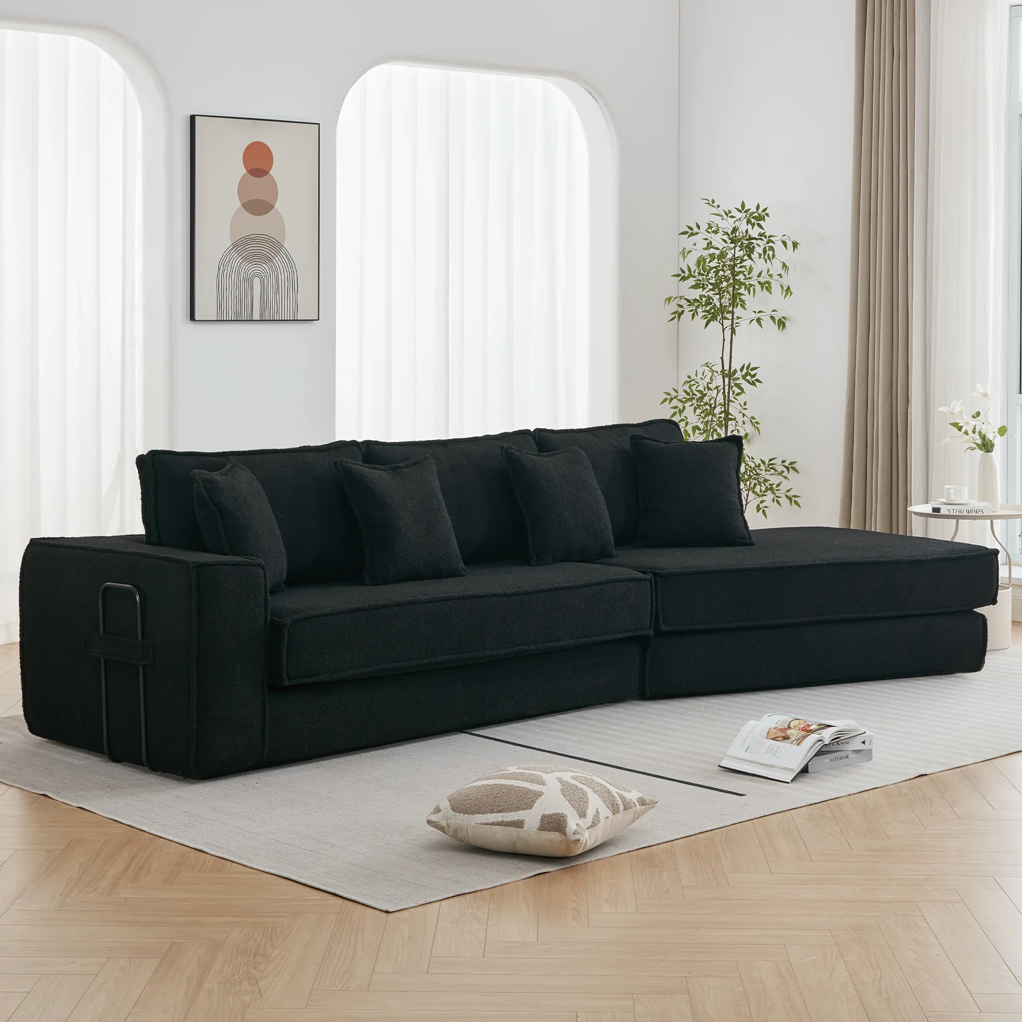 Folding Convertible Out Sleeper Sofa Bed 3-Seat Black - Image 12