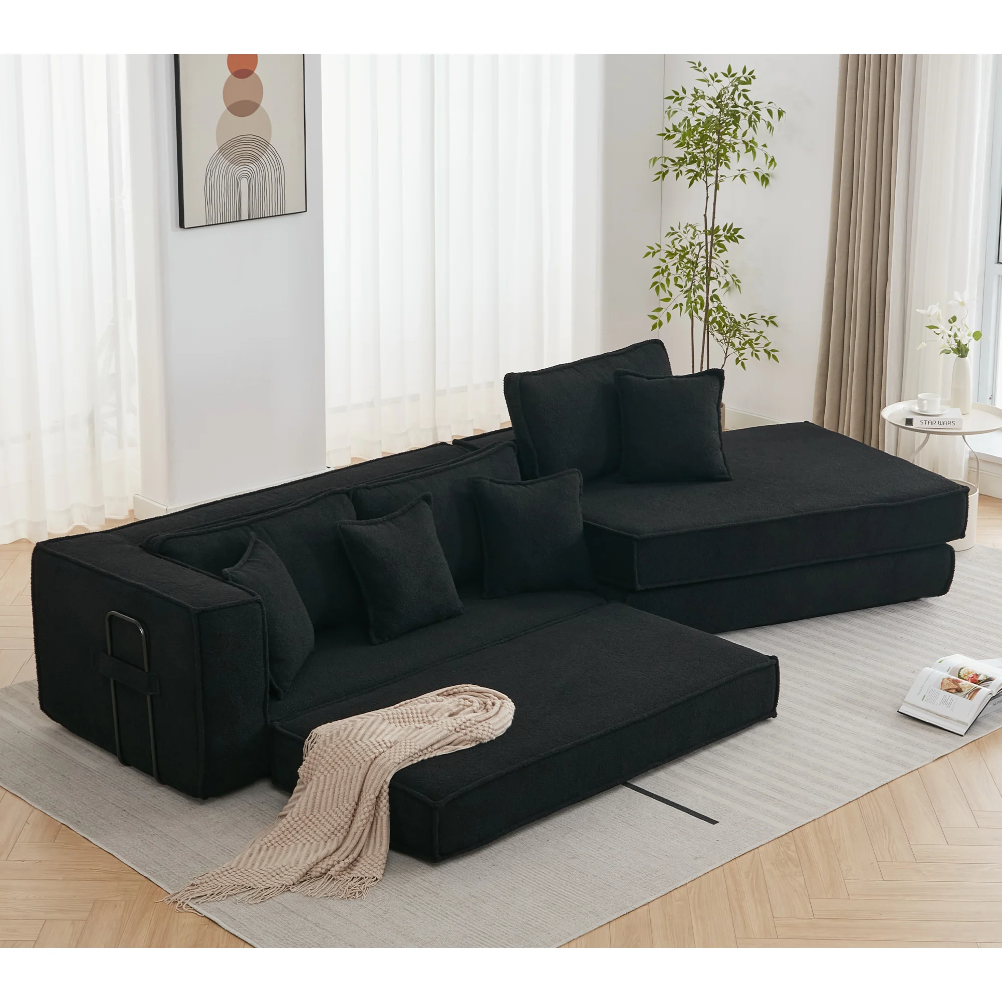Folding Convertible Out Sleeper Sofa Bed 3-Seat Black - Image 4