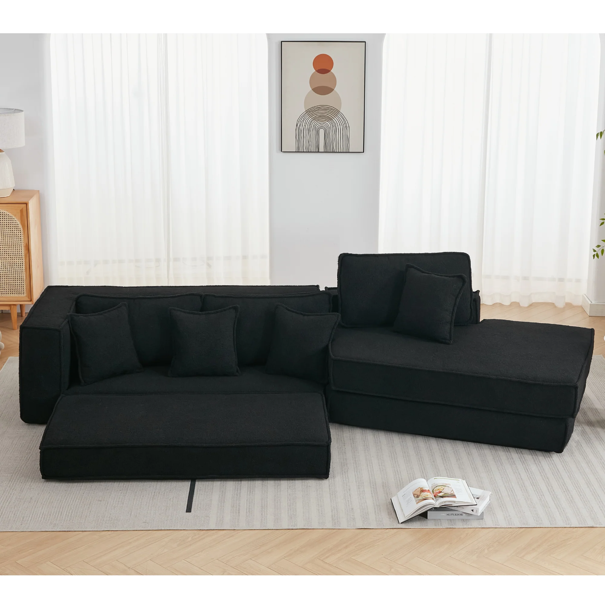 Folding Convertible Out Sleeper Sofa Bed 3-Seat Black - Image 5