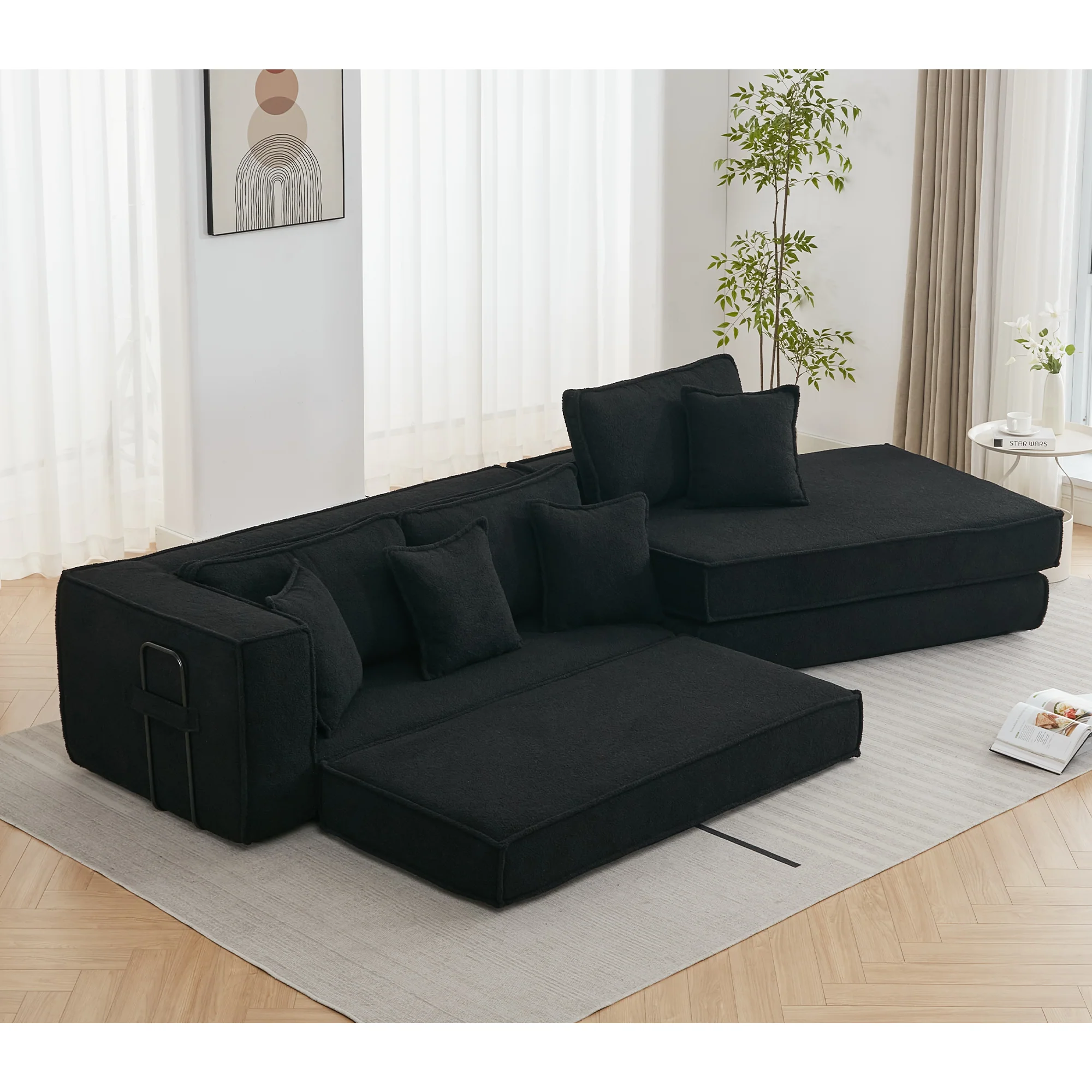 Folding Convertible Out Sleeper Sofa Bed 3-Seat Black - Image 6