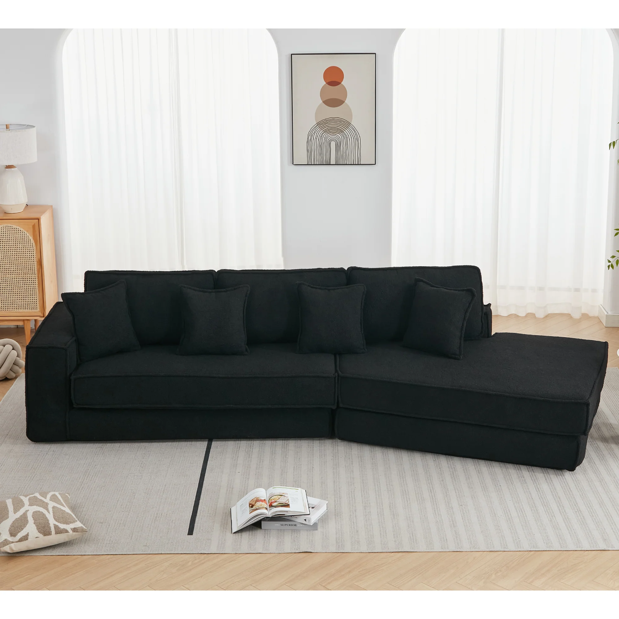 Folding Convertible Out Sleeper Sofa Bed 3-Seat Black - Image 7