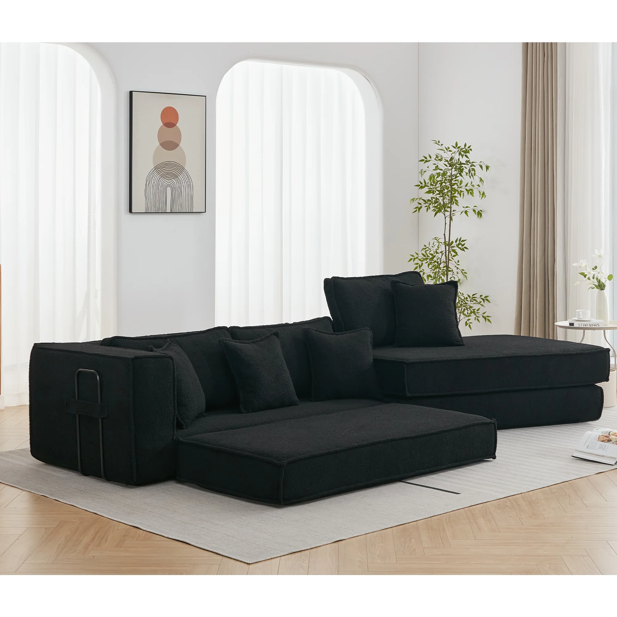 Folding Convertible Out Sleeper Sofa Bed 3-Seat Black - Image 8