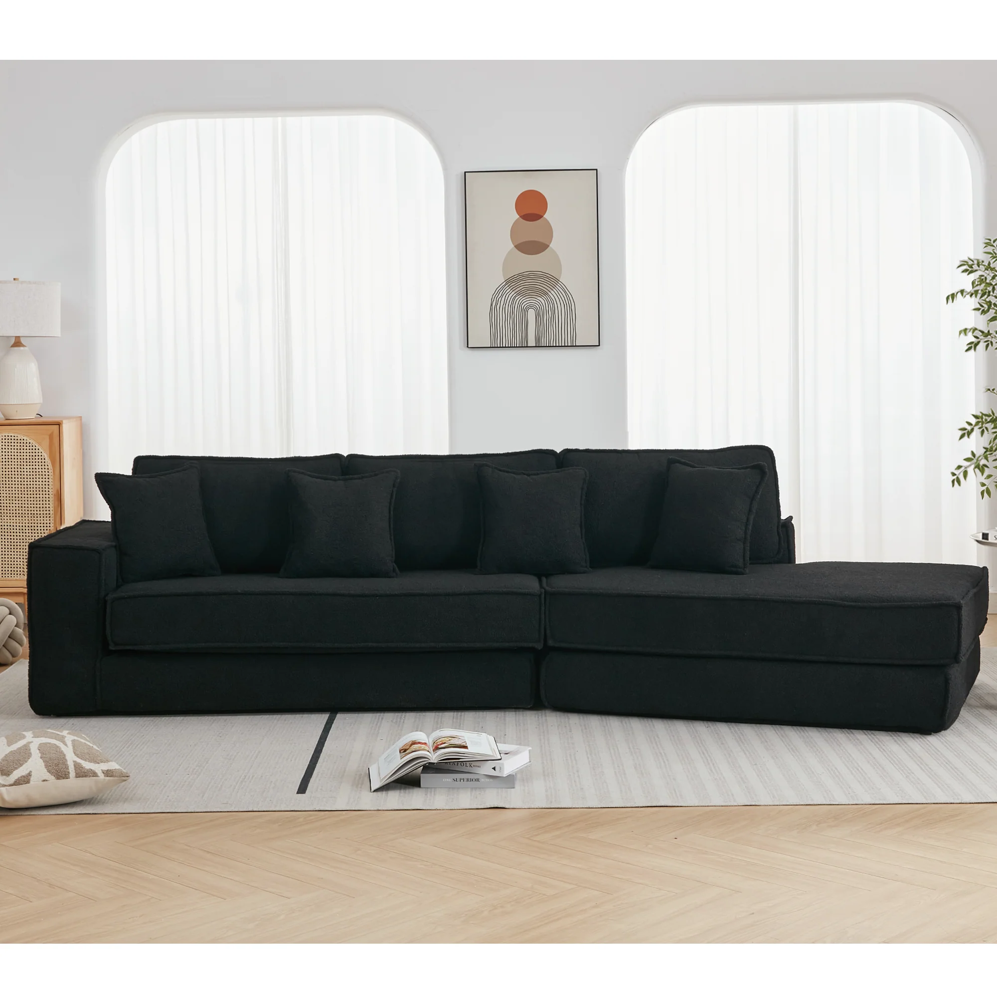 Folding Convertible Out Sleeper Sofa Bed 3-Seat Black - Image 9