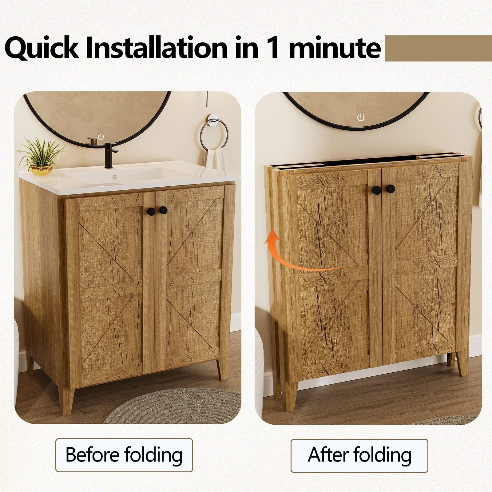 Folding Floor Cabinet With Ceramic Sink, Space Saving - Image 5