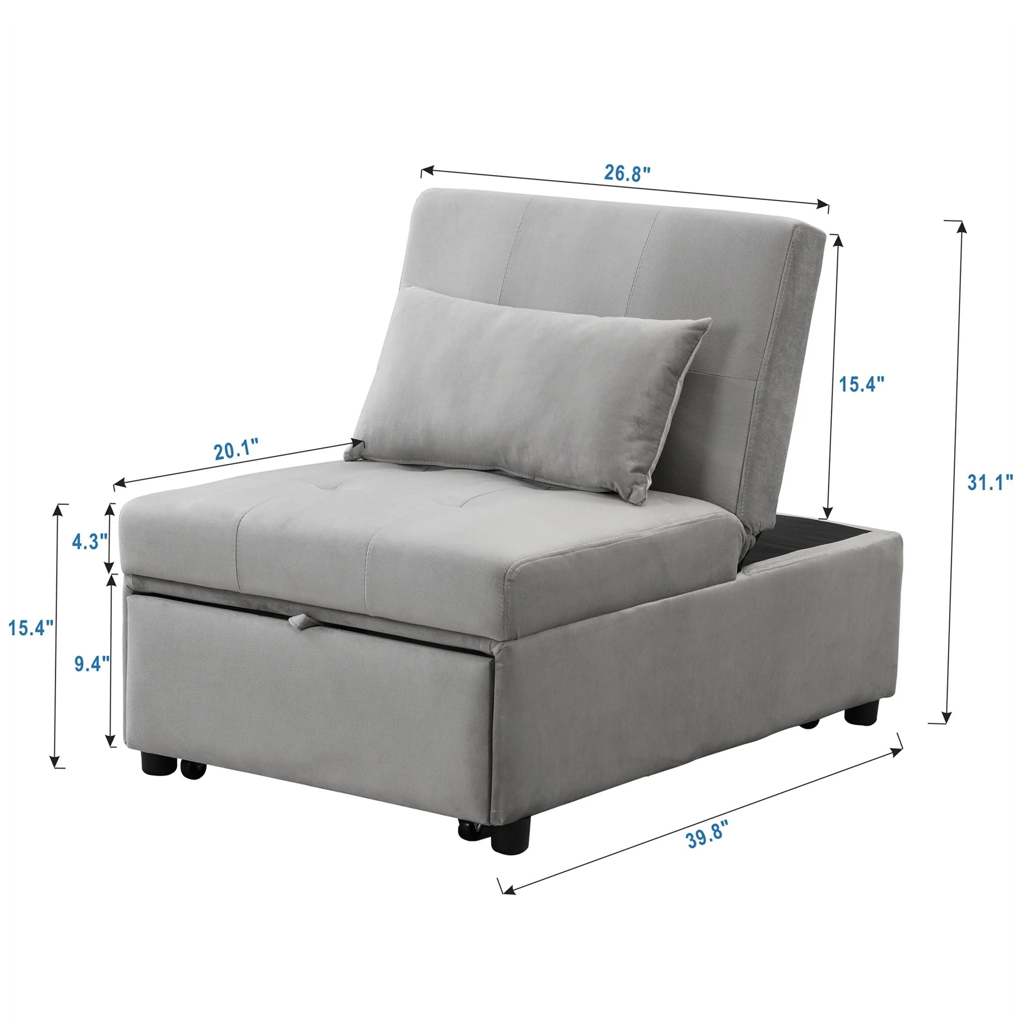 Folding Ottoman Sofa Bed - Gray Fabric - Image 2