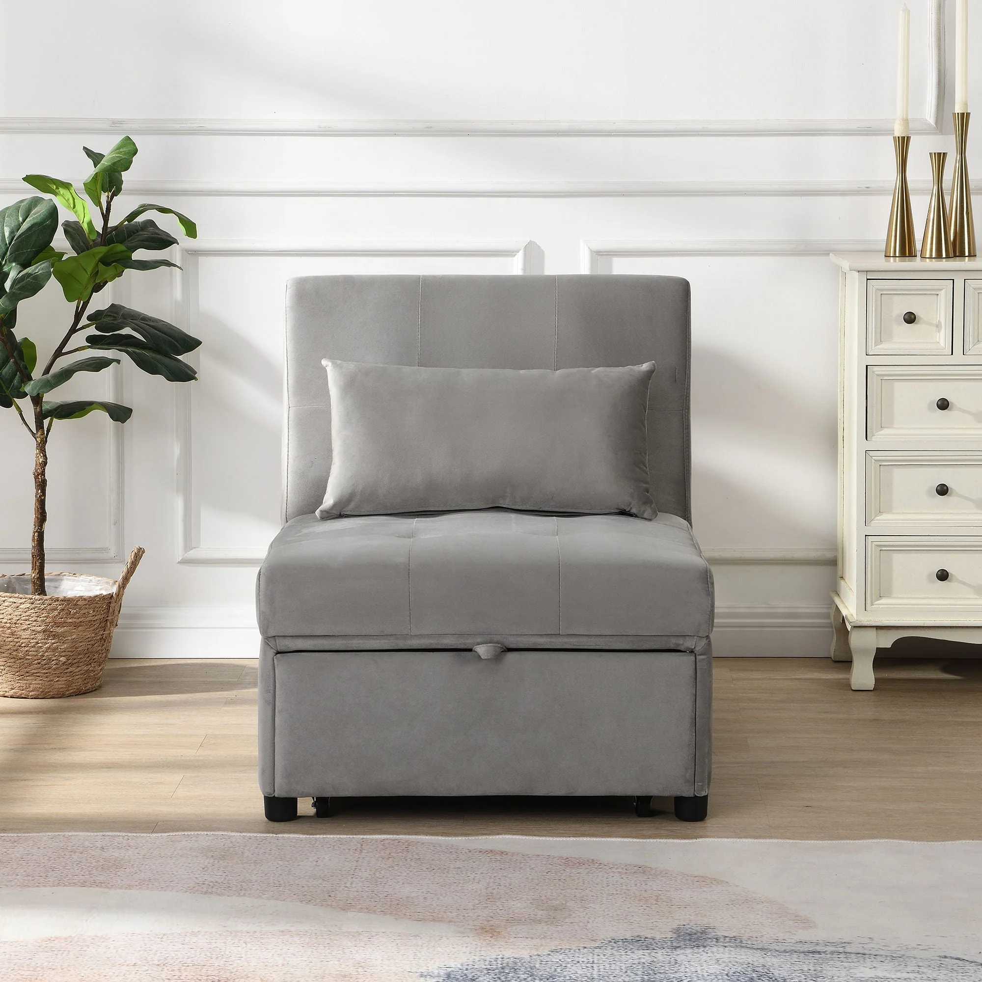 Folding Ottoman Sofa Bed - Gray Fabric - Image 4