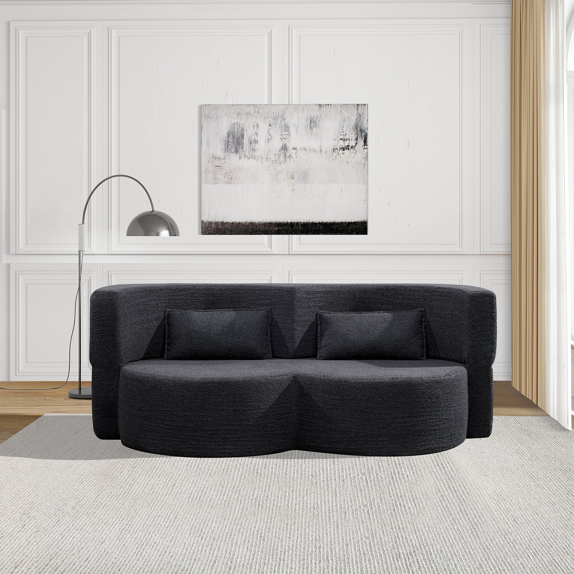 Folding Sofa Bed in Black Teddy Bear Fabric - Image 3