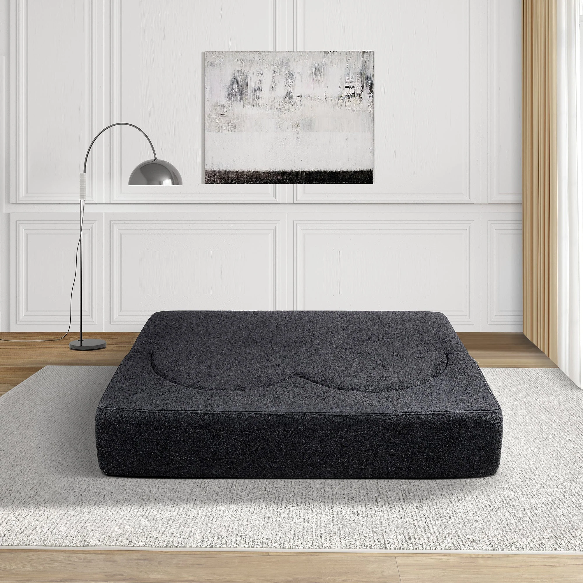 Folding Sofa Bed in Black Teddy Bear Fabric - Image 8