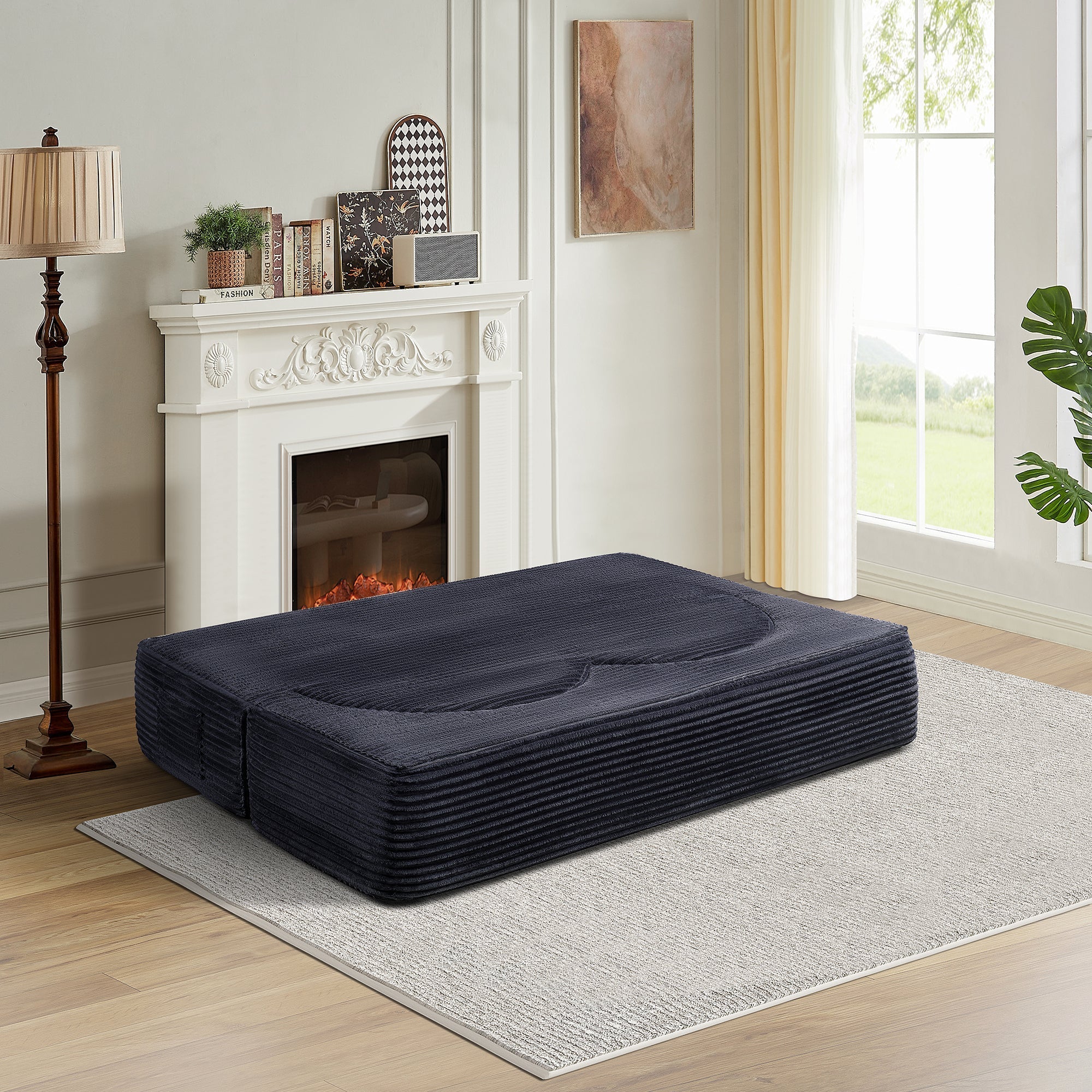 Folding Sofa Bed in Black Teddy Bear Fabric - Image 9