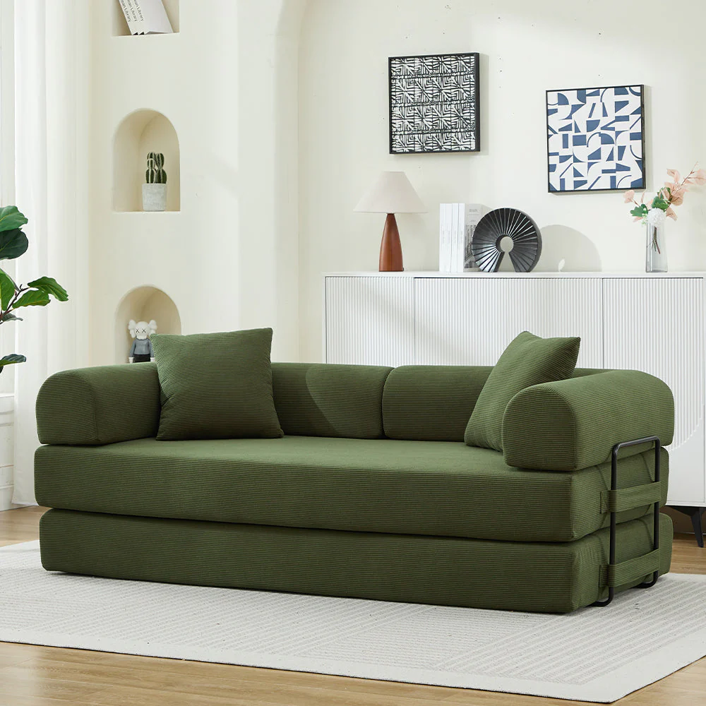 Folding Sofa Bed with Corduroy Upholstery and 2 Pillows - Image 12