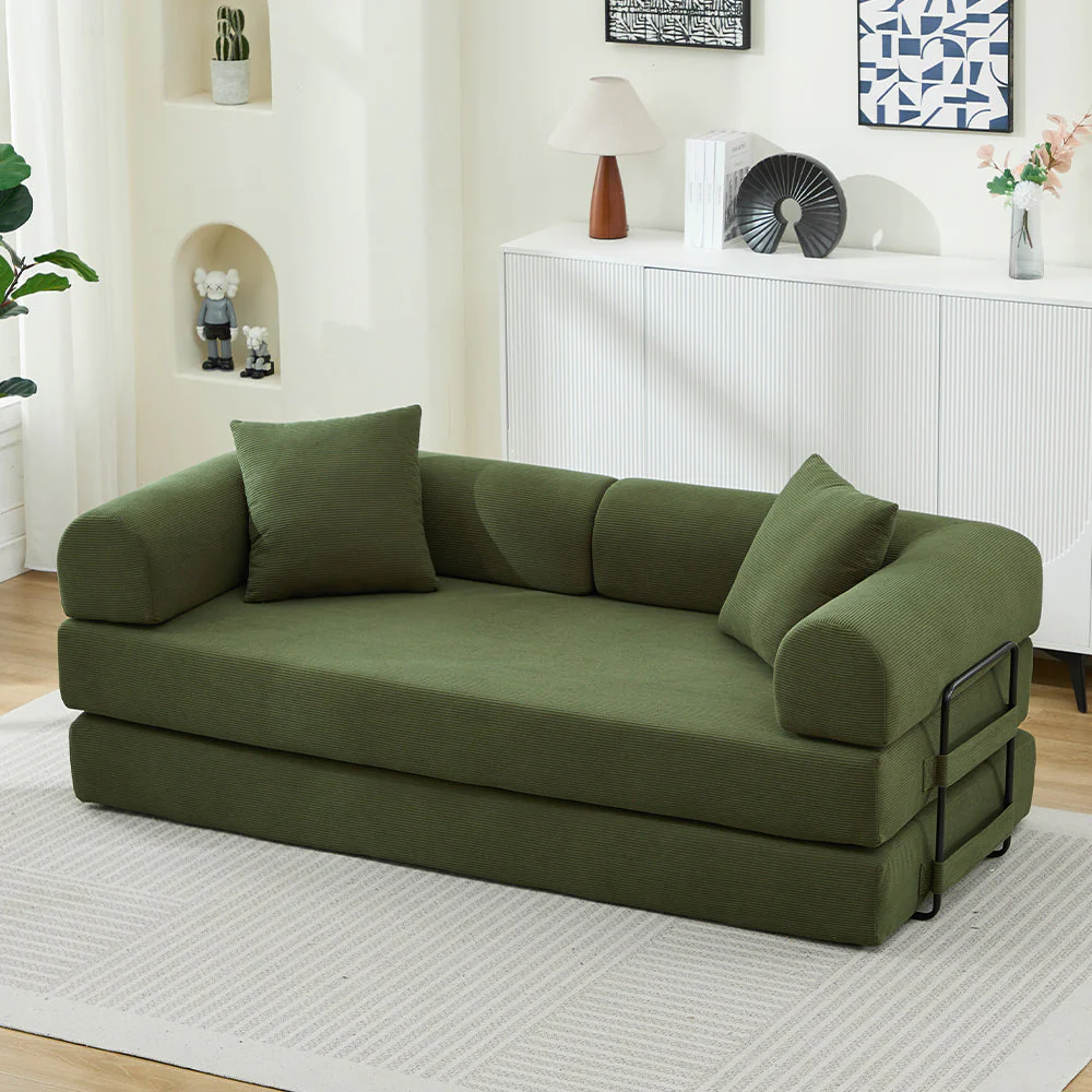 Folding Sofa Bed with Corduroy Upholstery and 2 Pillows - Image 13