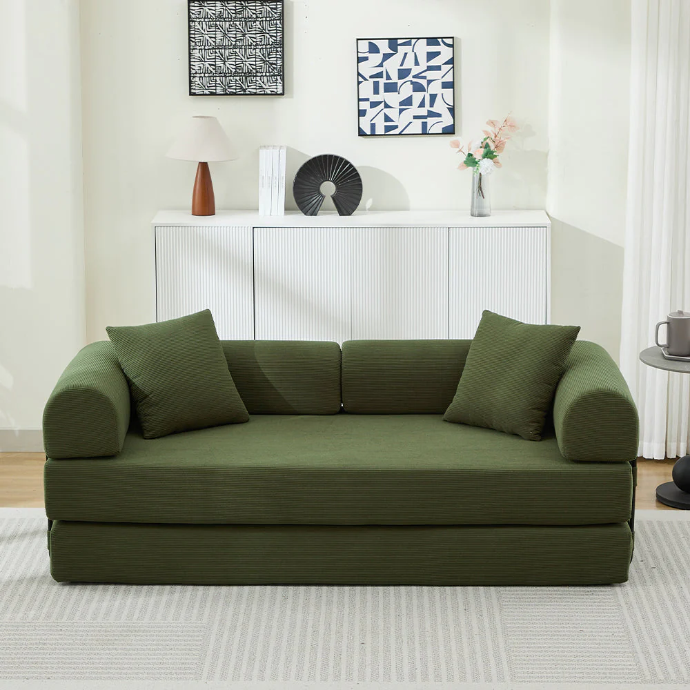 Folding Sofa Bed with Corduroy Upholstery and 2 Pillows - Image 15