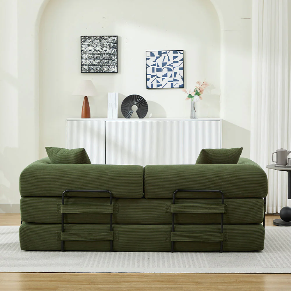Folding Sofa Bed with Corduroy Upholstery and 2 Pillows - Image 2
