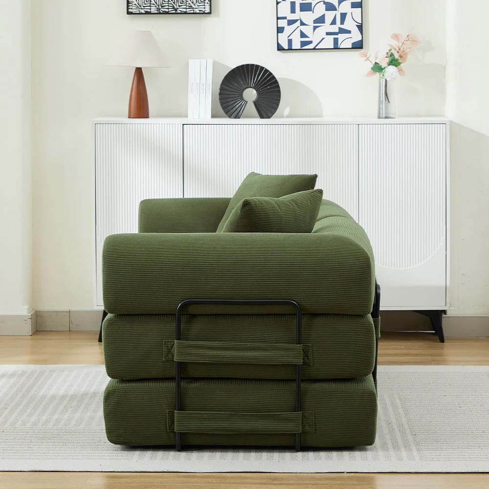 Folding Sofa Bed with Corduroy Upholstery and 2 Pillows - Image 3