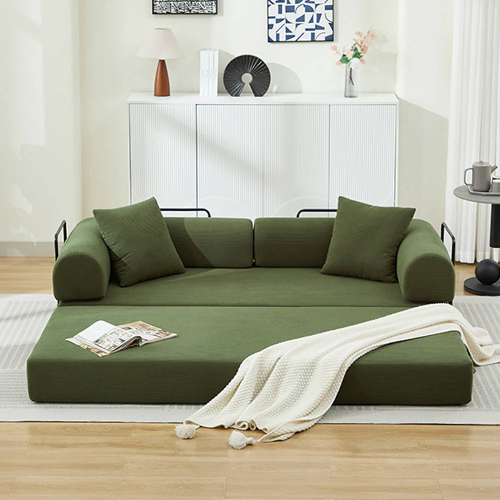 Folding Sofa Bed with Corduroy Upholstery and 2 Pillows - Image 4