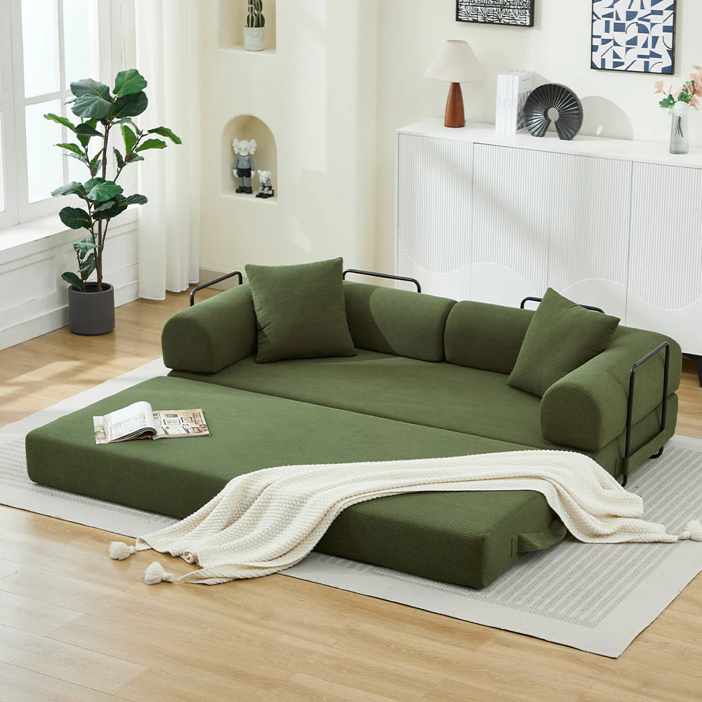 Folding Sofa Bed with Corduroy Upholstery and 2 Pillows - Image 5