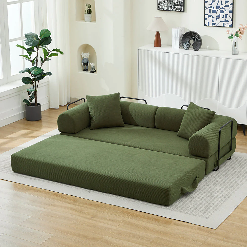 Folding Sofa Bed with Corduroy Upholstery and 2 Pillows - Image 6