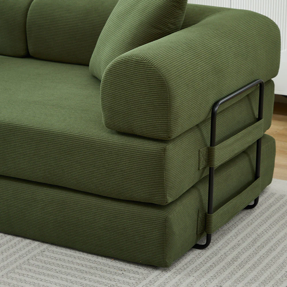 Folding Sofa Bed with Corduroy Upholstery and 2 Pillows - Image 7
