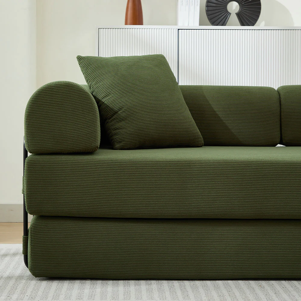 Folding Sofa Bed with Corduroy Upholstery and 2 Pillows - Image 8