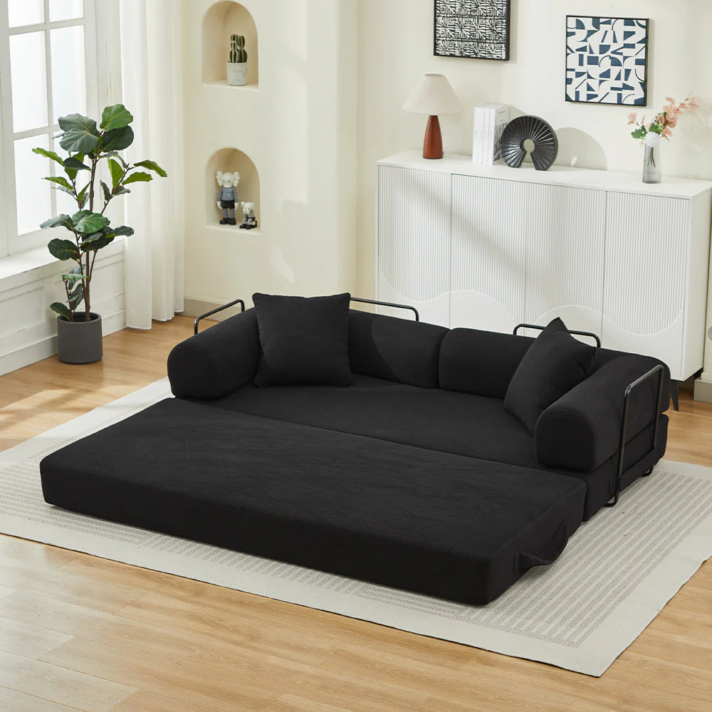 Folding Sofa Bed with Corduroy Upholstery and 2 Pillows - Image 10