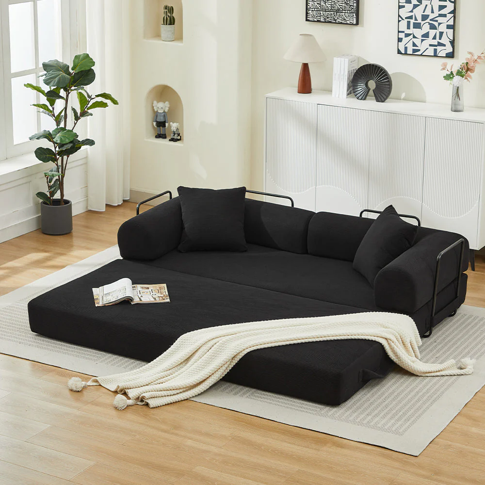 Folding Sofa Bed with Corduroy Upholstery and 2 Pillows - Image 11