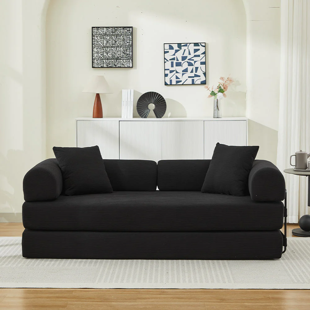 Folding Sofa Bed with Corduroy Upholstery and 2 Pillows - Image 12