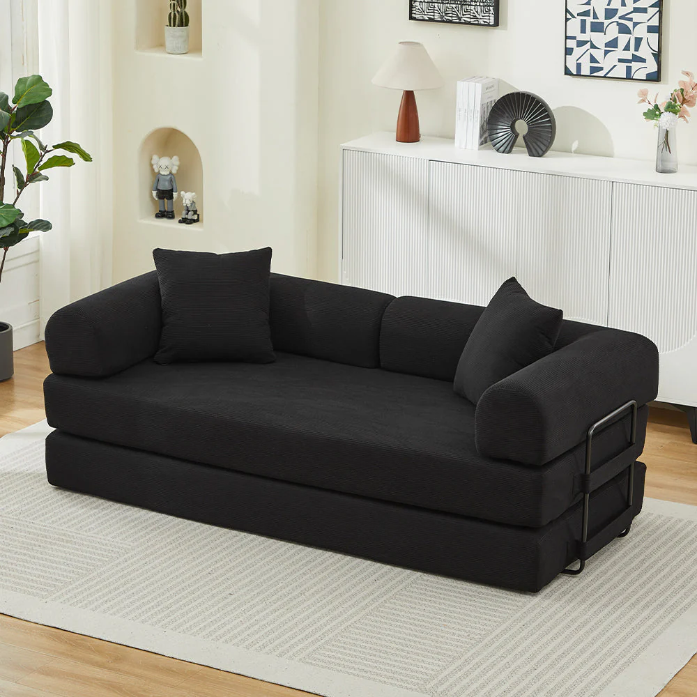 Folding Sofa Bed with Corduroy Upholstery and 2 Pillows - Image 14